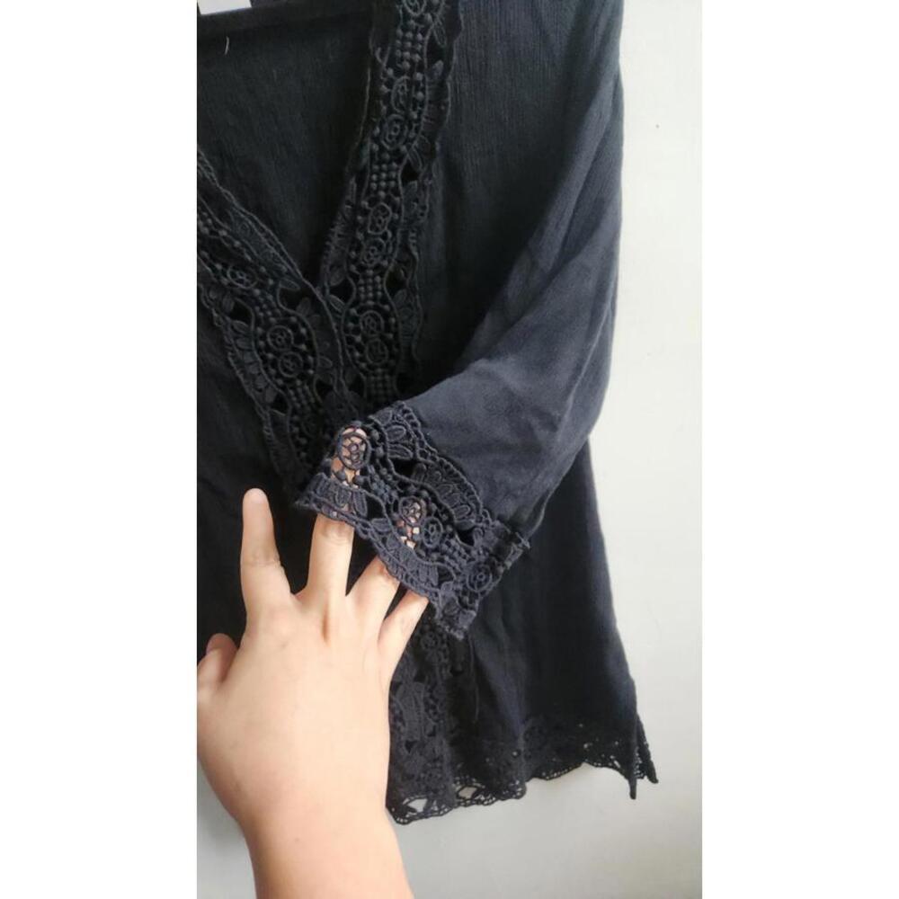 La Blanca Island Fare V Neck 3/4 Sleeve Cotton Tunic Black Swim Coverup Size XS - Picture 4 of 6